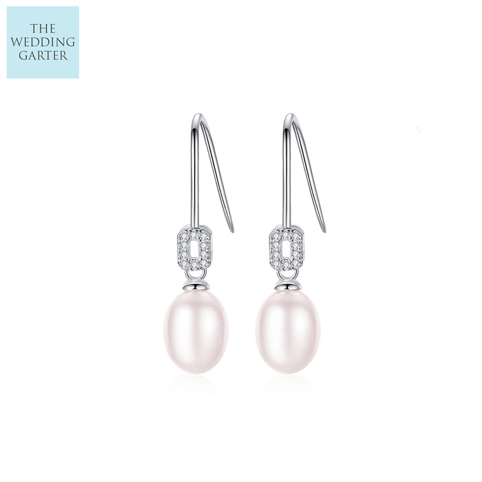 Pale Pink Freshwater Pearl & CZ Diamond Sterling Silver Earrings - The Wedding Garter