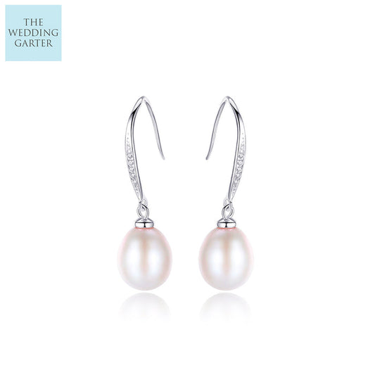 pink pearl drop earrings