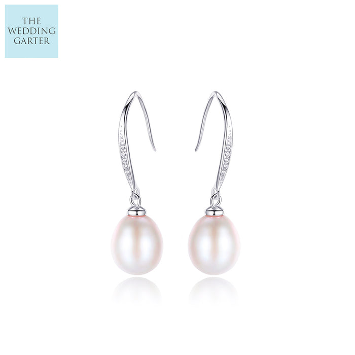 Pale Pink Freshwater Pearl Hook Wedding Earrings - The Wedding Garter