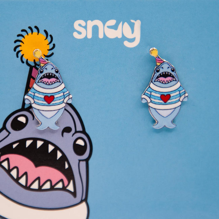 Party Chompy Shark Earrings - Silver