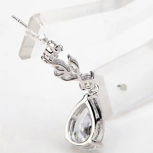 Pear Cubic Zirconia Crystal Dangle Drop Wedding Earrings - The Wedding Garter