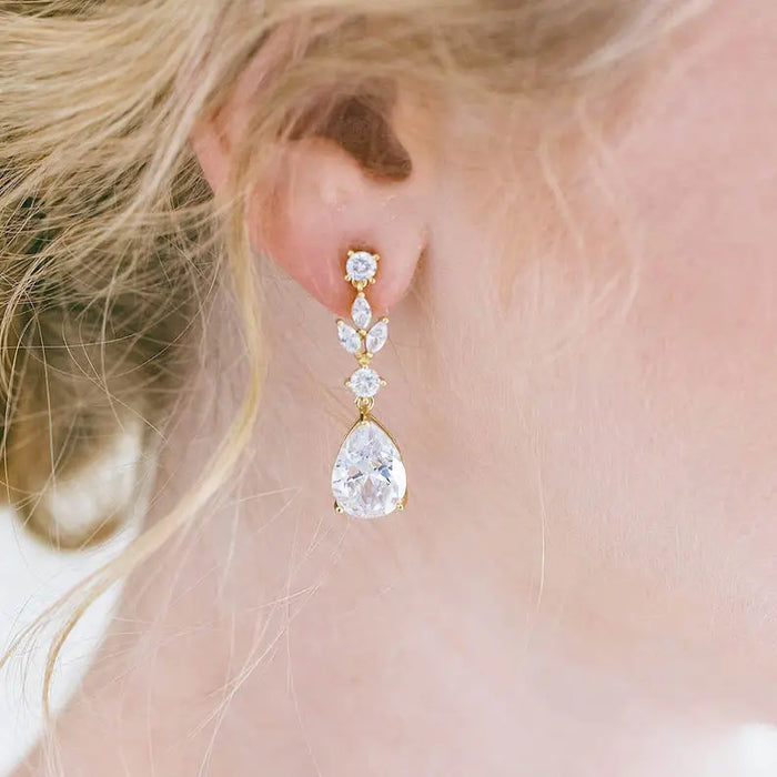 Pear Cubic Zirconia Crystal Dangle Drop Wedding Earrings - The Wedding Garter