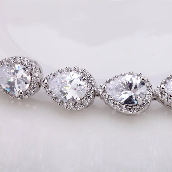 Pear Shape Cut Clear Cubic Zirconia Diamond Womens Bridal Bracelet - The Wedding Garter