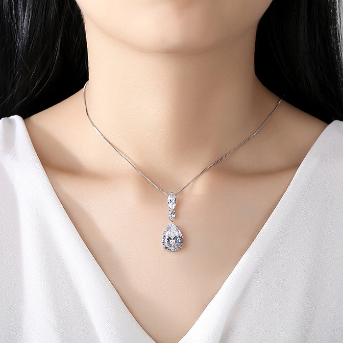 Pear Shape CZ Diamond Pendant Necklace - The Wedding Garter
