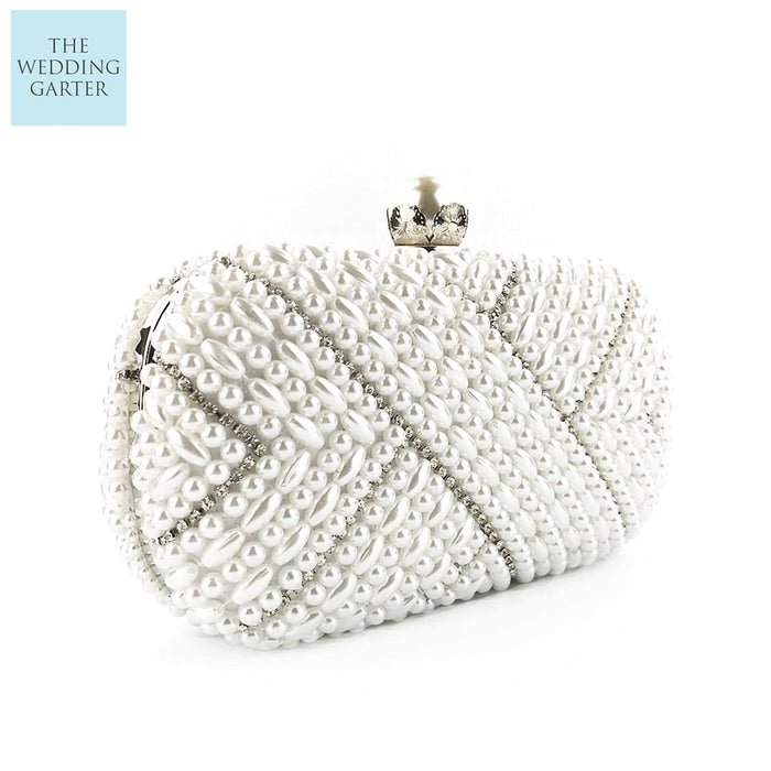 Pearl Bridal Clutch In White Pearls - The Wedding Garter