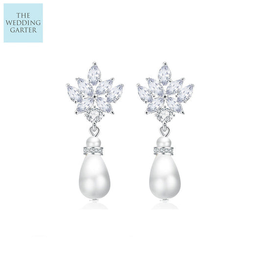 Pearl Bridal Earrings With Swarovski Crystals - The Wedding Garter