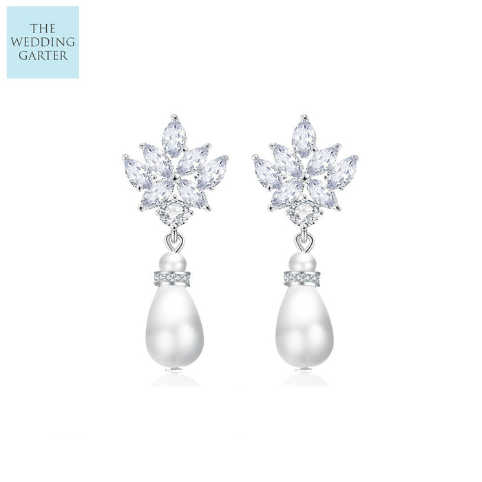 Pearl Bridal Earrings With Swarovski Crystals - The Wedding Garter