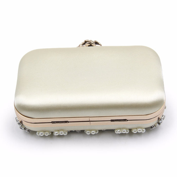 Pearl & Crystal Beaded Champagne Evening Bag - The Wedding Garter