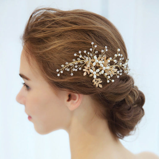 Pearl & Crystal Gold Bridal Hair Accessories Comb - The Wedding Garter