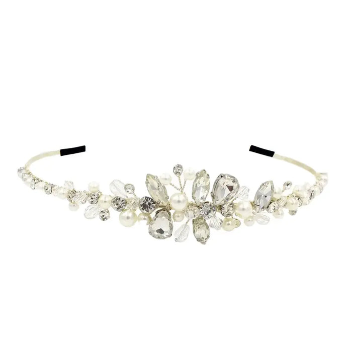Pearl & Crystal Silver Bridal Headband Crown - The Wedding Garter