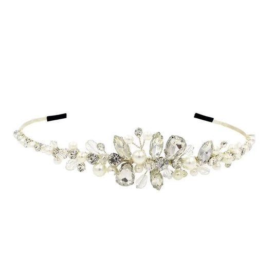 Pearl & Crystal Silver Bridal Headband Crown - The Wedding Garter
