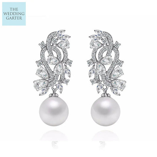 pearl and diamond bridal earrings