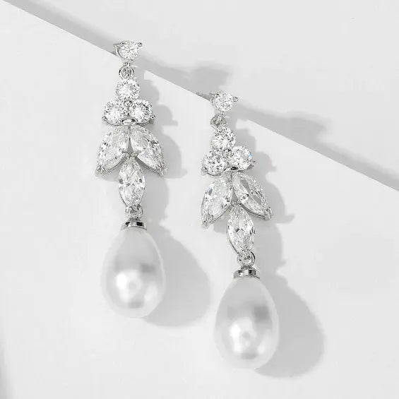 Pearl Earrings For Brides With CZ Diamonds - The Wedding Garter