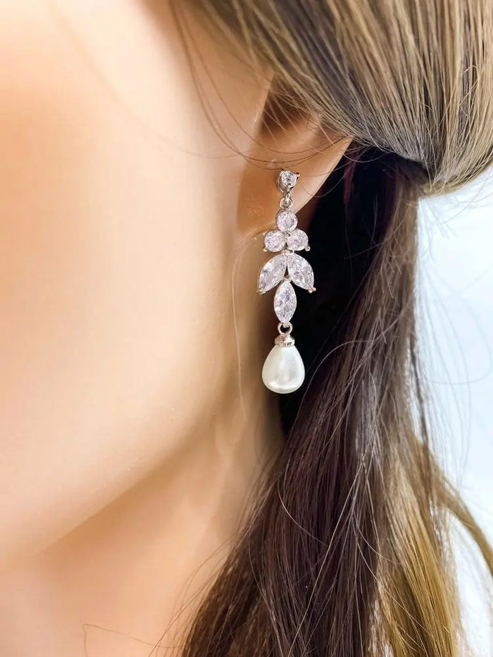 Pearl Earrings For Brides With CZ Diamonds - The Wedding Garter