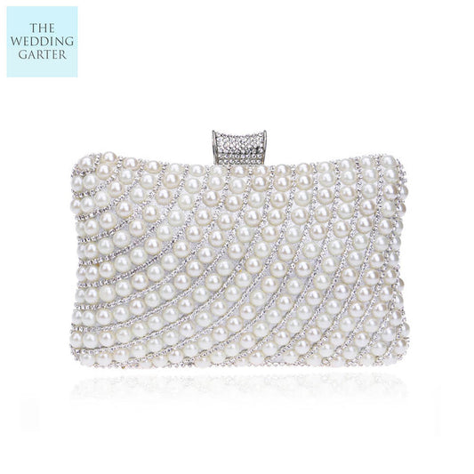 Pearl & Rhinestone Beaded Bridal Event Clutch Purse - The Wedding Garter