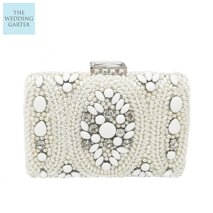 Pearl & Rhinestone Beaded Wedding Clutch - The Wedding Garter