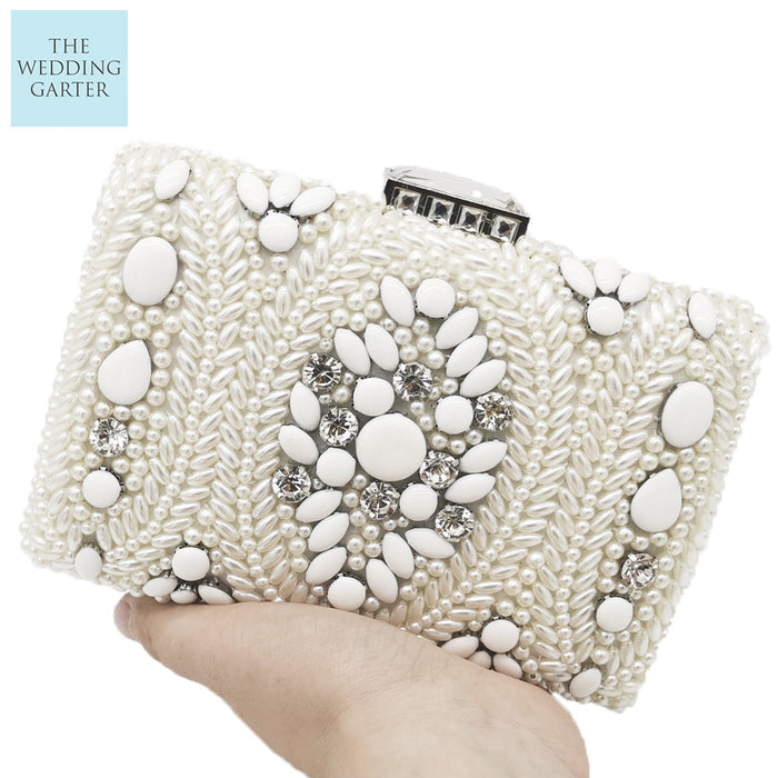 Pearl & Rhinestone Beaded Wedding Clutch - The Wedding Garter