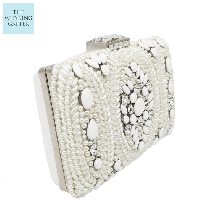 Pearl & Rhinestone Beaded Wedding Clutch - The Wedding Garter