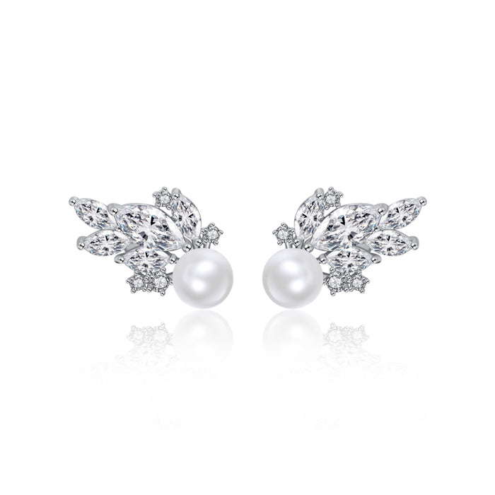 Pearl & Zirconia Diamond Stud Bridal Earrings - The Wedding Garter