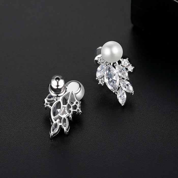 Pearl & Zirconia Diamond Stud Bridal Earrings - The Wedding Garter