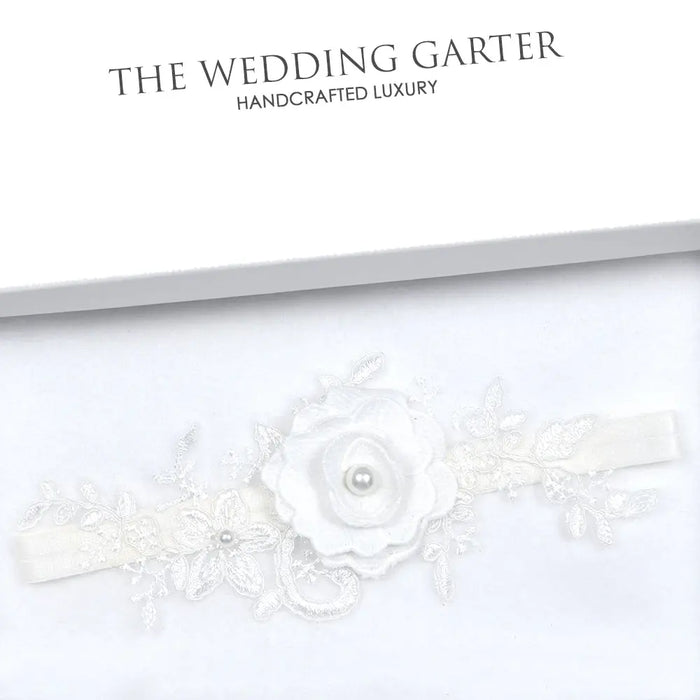 Peony Ivory Floral Wedding Garter With Lace Appliqué - The Wedding Garter