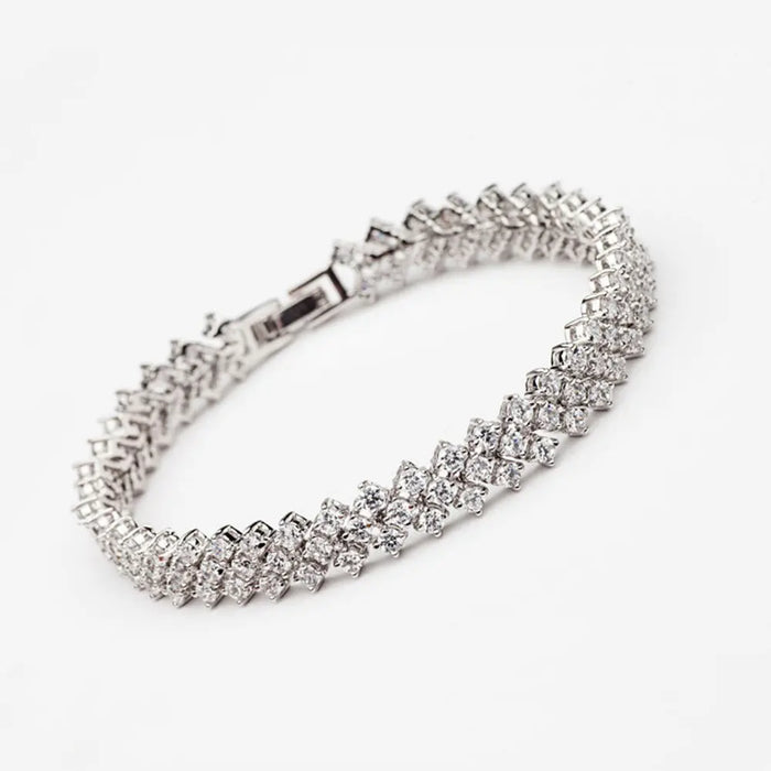 Platinum Cubic Zirconia Diamond Cluster Bridal Bracelet - The Wedding Garter