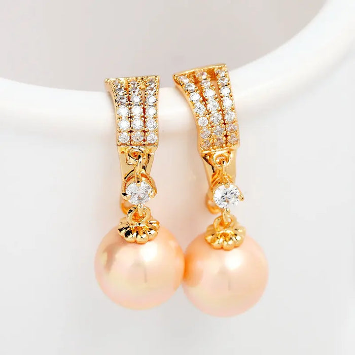 Pretty Cubic Ziconia & Pearl Gold Wedding Earrings - The Wedding Garter