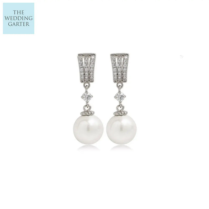 Pretty Cubic Ziconia & Pearl Gold Wedding Earrings - The Wedding Garter