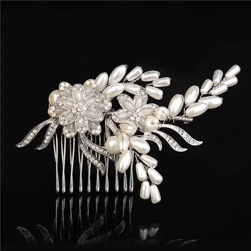 Pretty Floral Crystal & Freshwater Pearl Bridal Headpiece Comb - The Wedding Garter