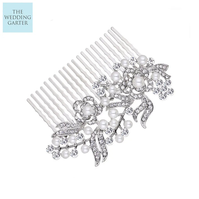 Pretty Floral Pearl & Crystal Bridal Headpiece Australia - The Wedding Garter