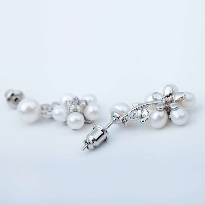Pretty Freshwater Pearl Silver Cubic Zirconia Earrings - The Wedding Garter