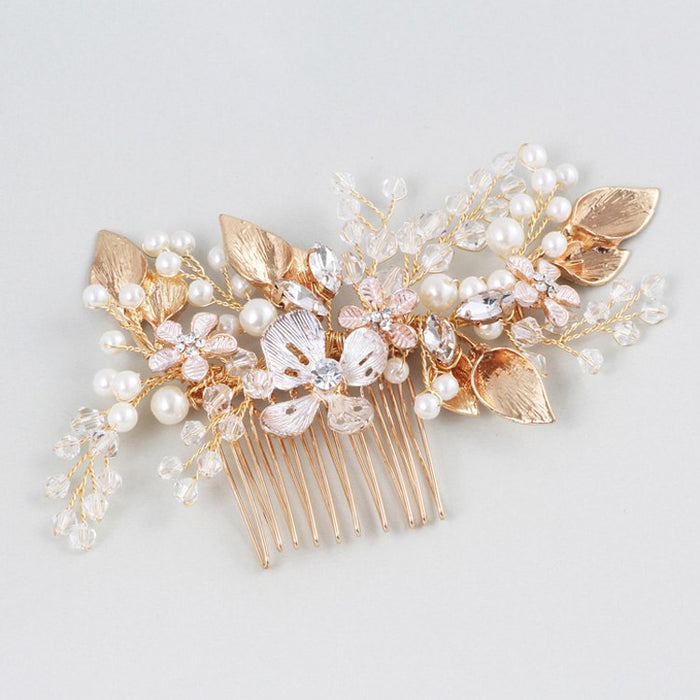 Pretty Gold Floral Crystal Wedding Hair Accessories - The Wedding Garter