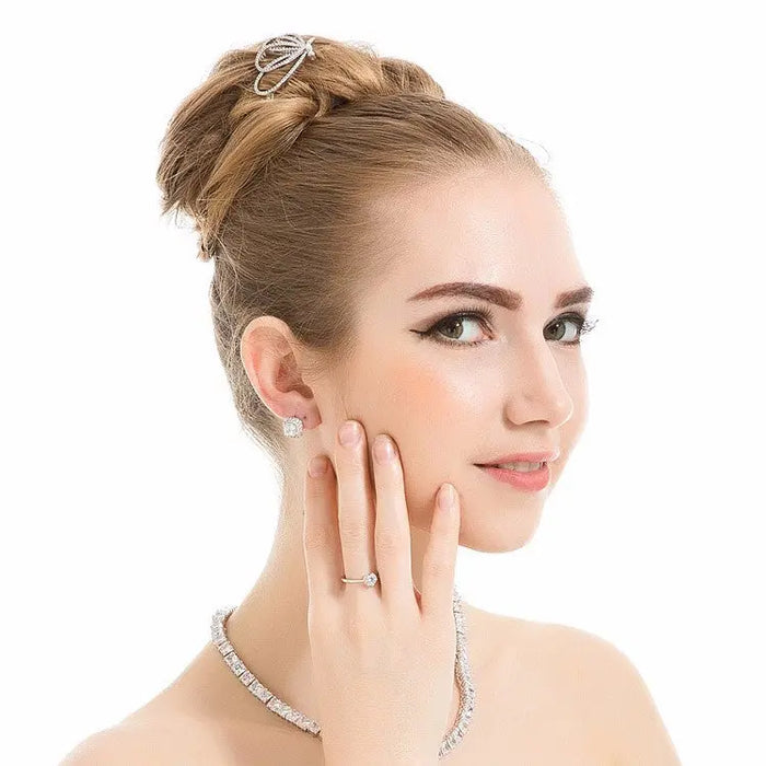 Princess Cut Cubic Zirconia Stud Earrings In Pave Setting - The Wedding Garter