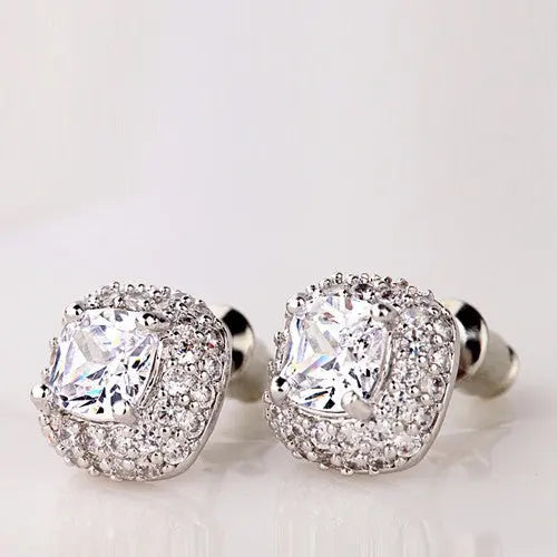 Princess Cut Cubic Zirconia Stud Earrings In Pave Setting - The Wedding Garter