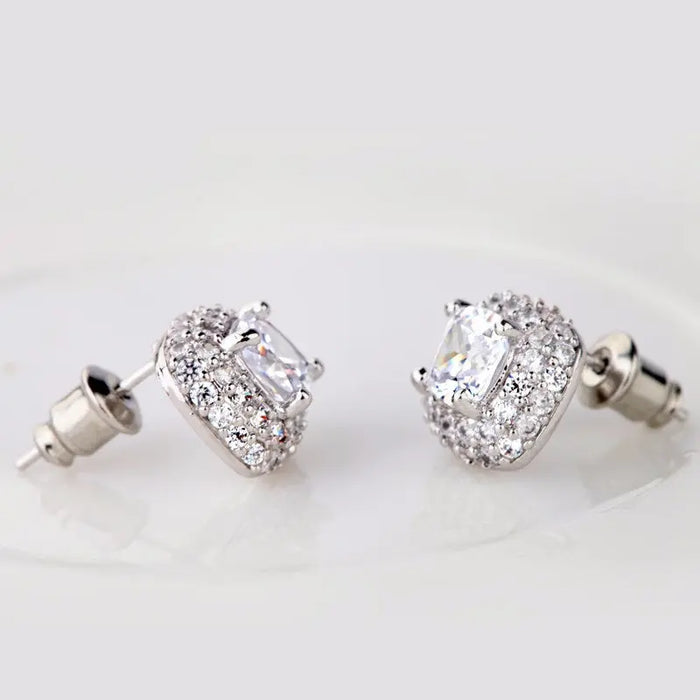 Princess Cut Cubic Zirconia Stud Earrings In Pave Setting - The Wedding Garter