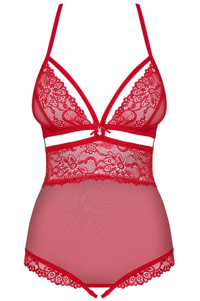Red Mesh & Lace Open Crotch Teddy - The Wedding Garter