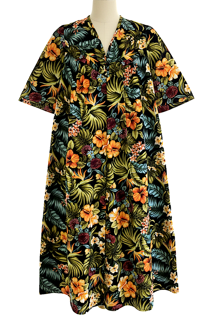 3/4 / Black Orange Hibiscus