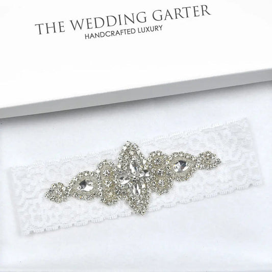 Rhianna White Lace Rhinestone Bridal Garter Australia (4 Colours) - The Wedding Garter