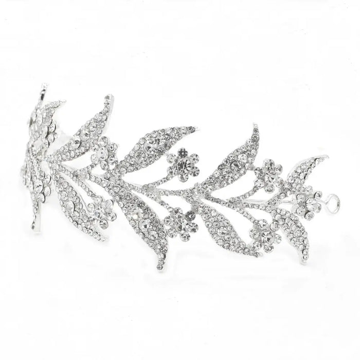 Rhinestone Encrusted Silver Leaf Wedding Headband For Brides - The Wedding Garter