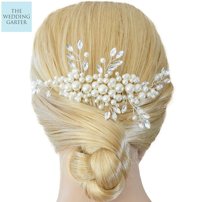 Rhinestone & Pearl Wedding Hair Comb Online - The Wedding Garter