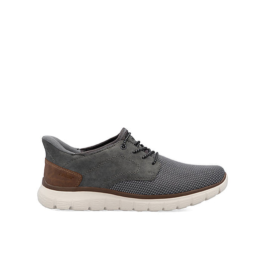 Rieker men’s grey casual lace-up shoes with brown suede accents