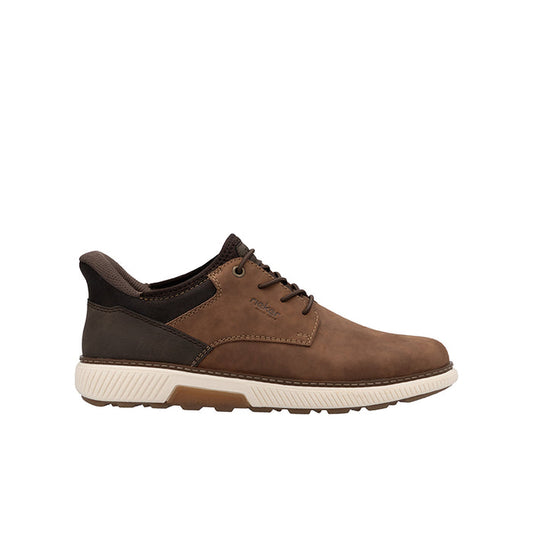 Men's brown suede sneakers with dark side panels and lace-up design