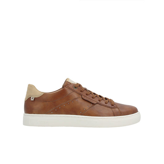 Men's brown lace-up sneakers with white rubber sole and perforated detail