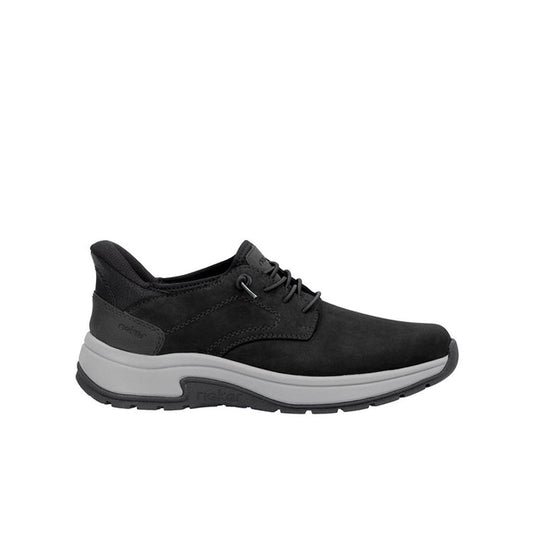 Men's black lace-up casual sneaker with gray rubber sole