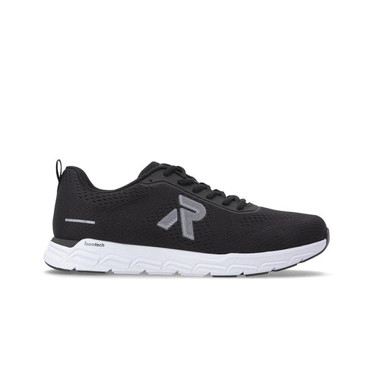 Men's black knit sneakers with lace-up front and white cushioned sole