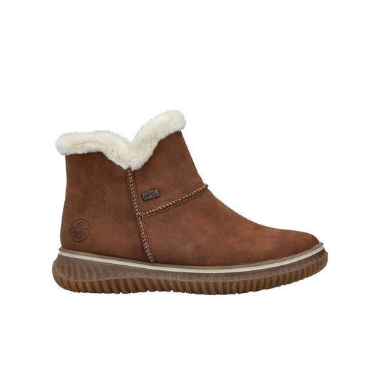 Rieker women’s brown suede ankle boots with faux-fur collar and side zipper