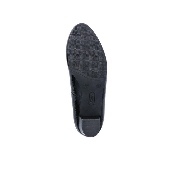 Bottom view of black low-heel work pump outsole