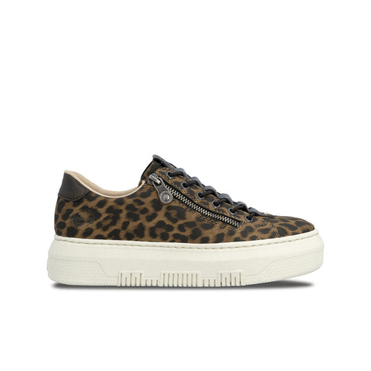Leopard-print low-top sneaker with dark laces and side zipper detail