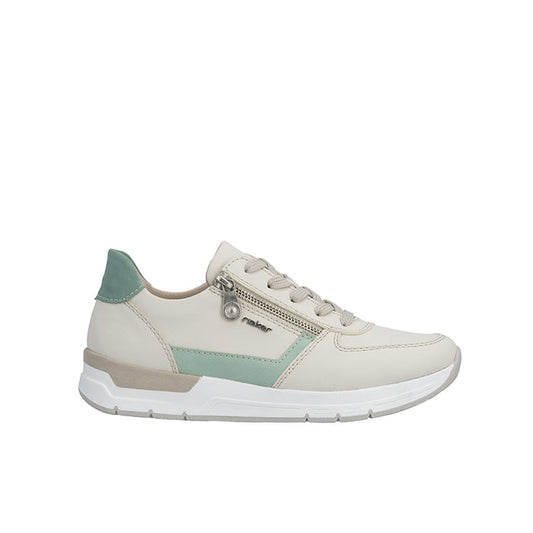 Cream and mint women’s sneakers with lace-up front and cushioned sole