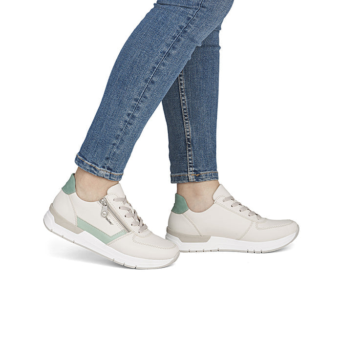 Cream and mint lace-up walking sneakers with white cushioned sole
